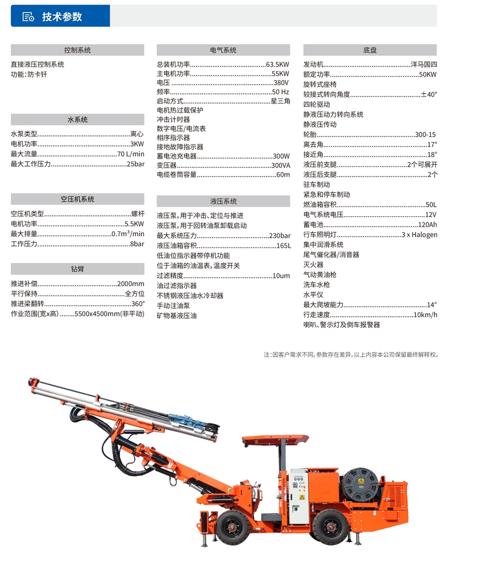 礦用液壓掘進鉆車參數(shù)