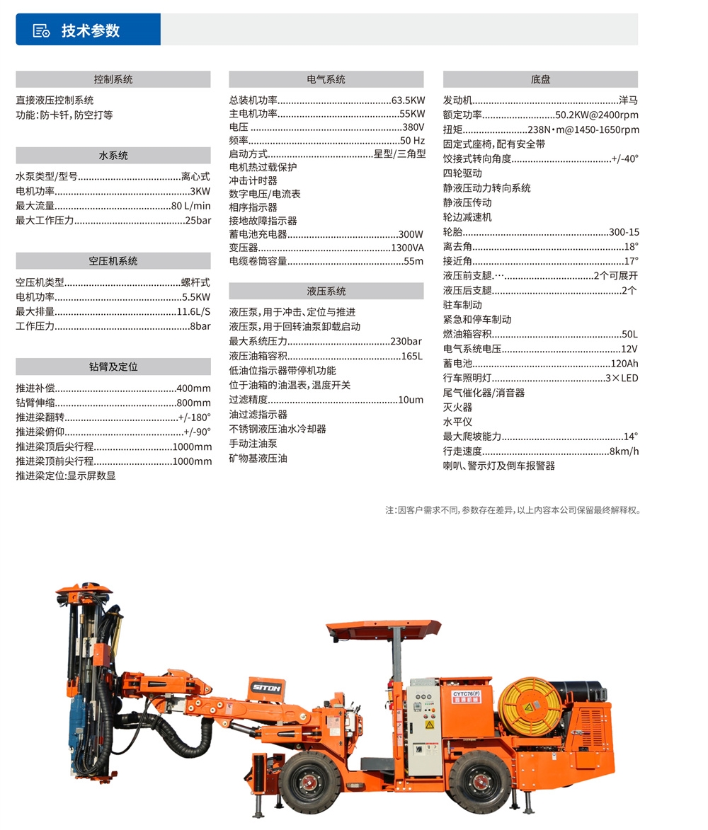 DL2-Nb礦用液壓采礦鉆車參數