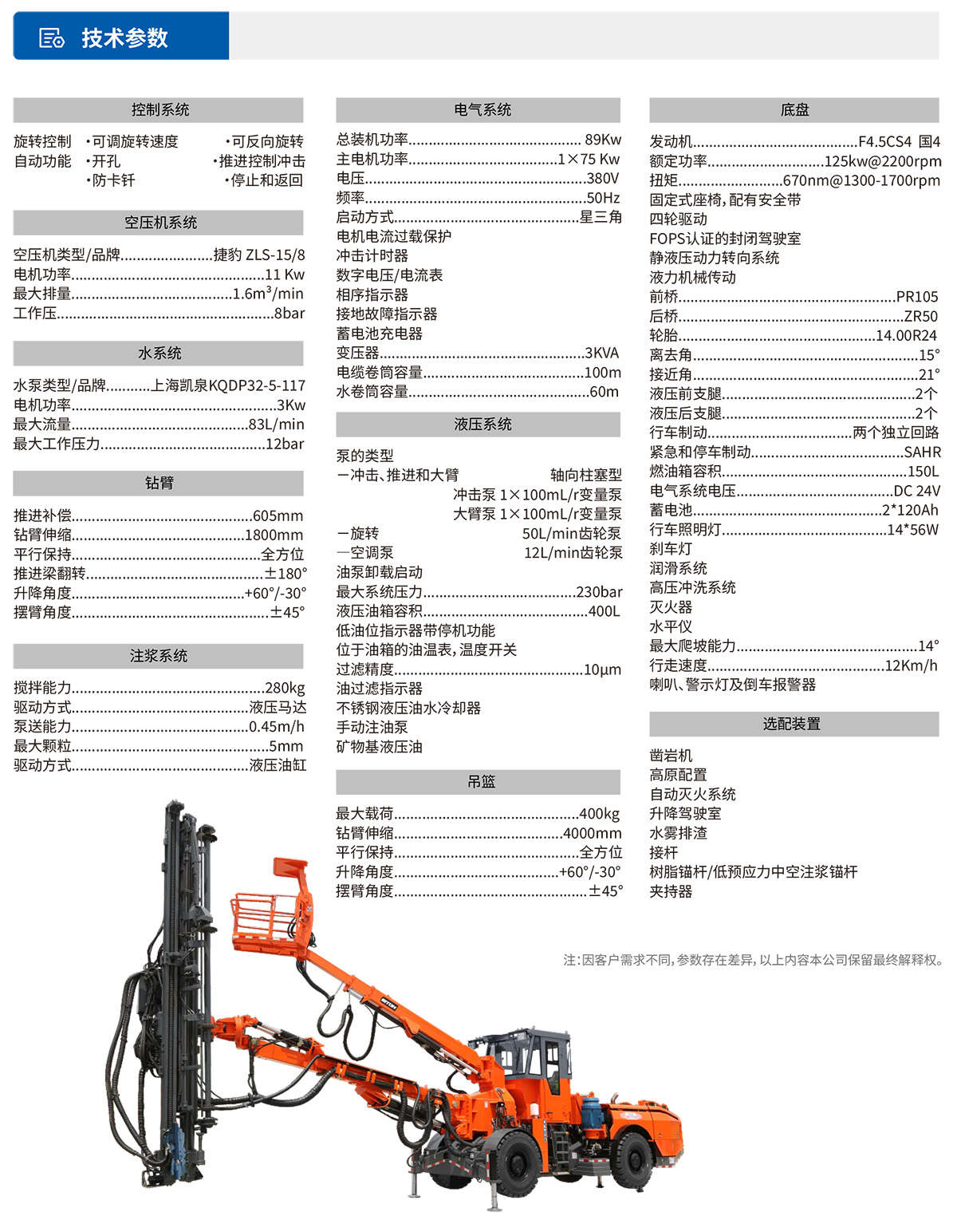 DS8鉆注錨一體機(jī)技術(shù)參數(shù)